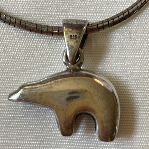 Sterling silver 925 Navajo walking Bear pendant fetish & Italian omega necklace - Picture 3 of 9